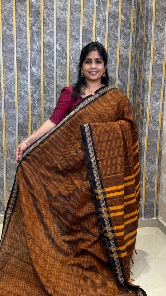 Mercerised Narayanpet Checkered Saree