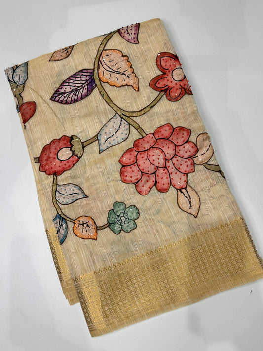 Tissue Linen Applique Work Saree