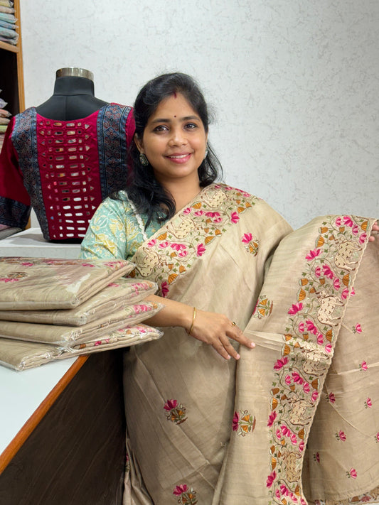 Semi Tussar Pichwai Border Saree