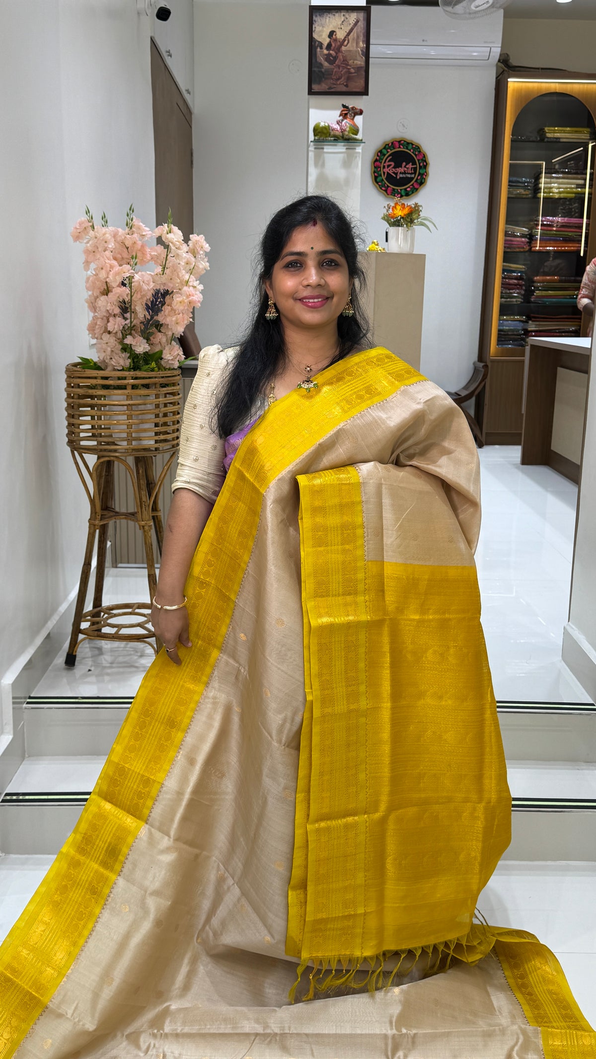 Butta Pure Silk Cotton Saree with Korvai Border