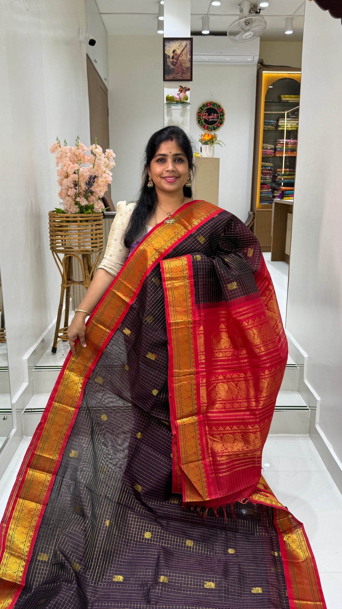 Zari Checks Pure Silk Cotton Saree with Korvai Border
