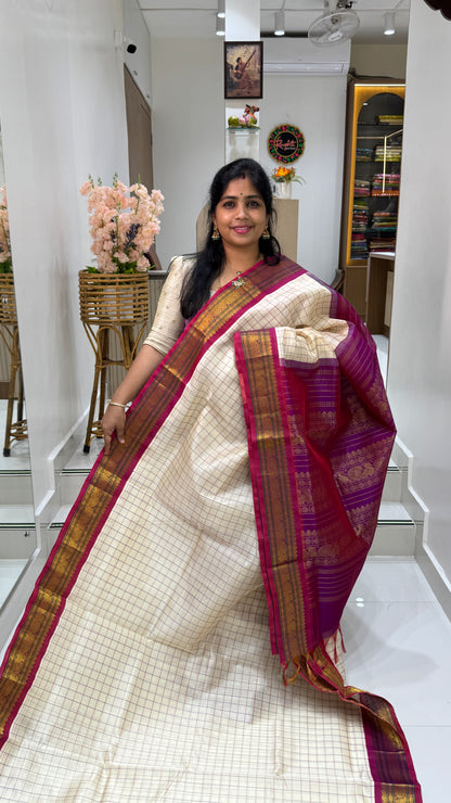 Zari Checks Pure Silk Cotton Saree with Korvai Border