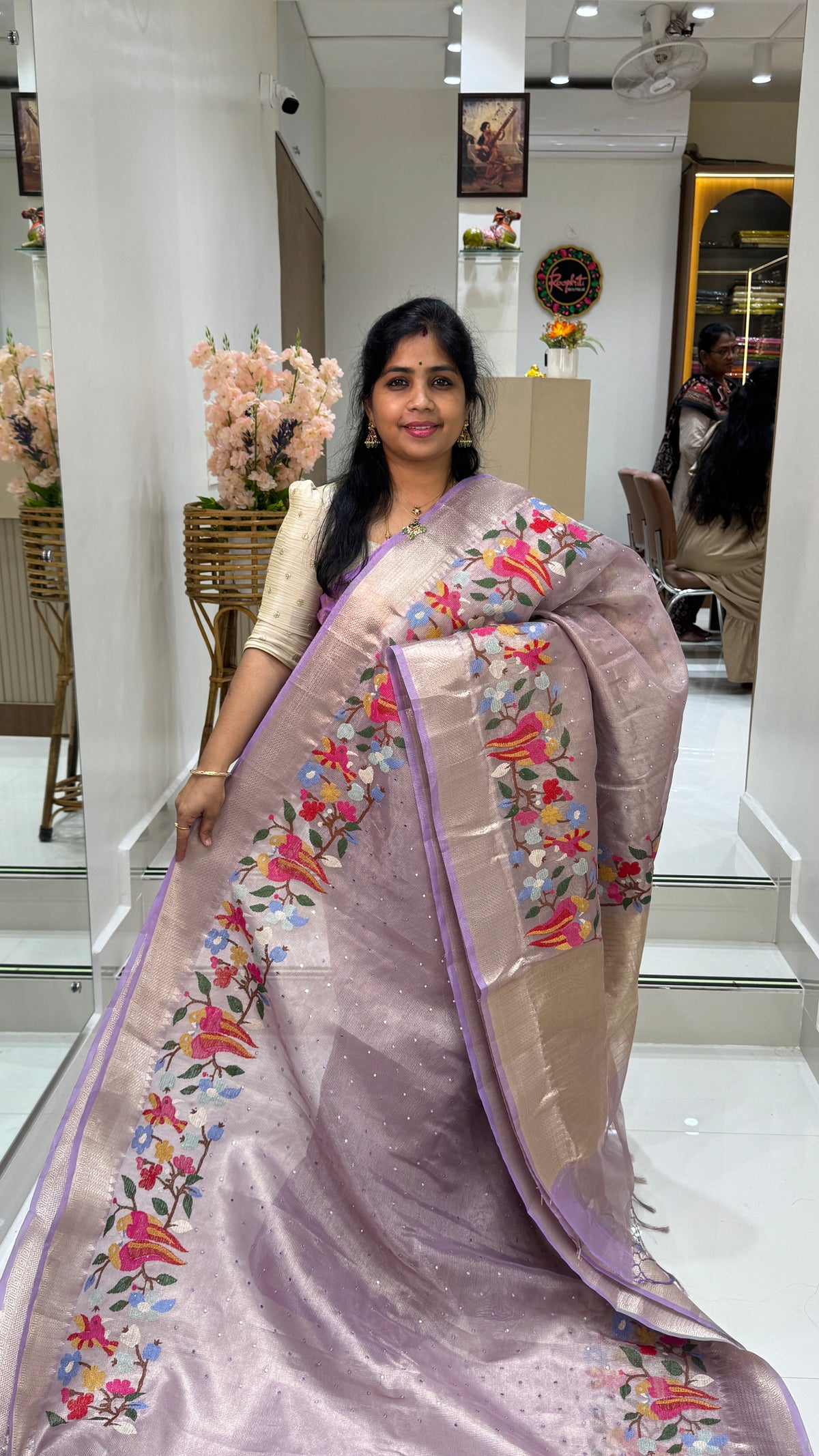 Tissue Silk Saree with Cross Stitch Embroidery