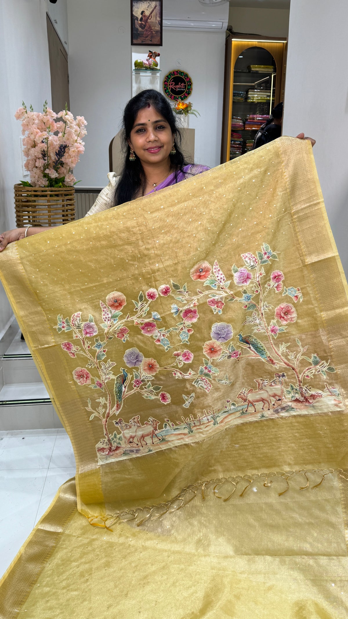 Tissue Silk Saree with Applique Work