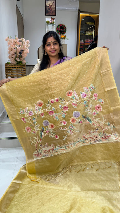 Tissue Silk Saree with Applique Work