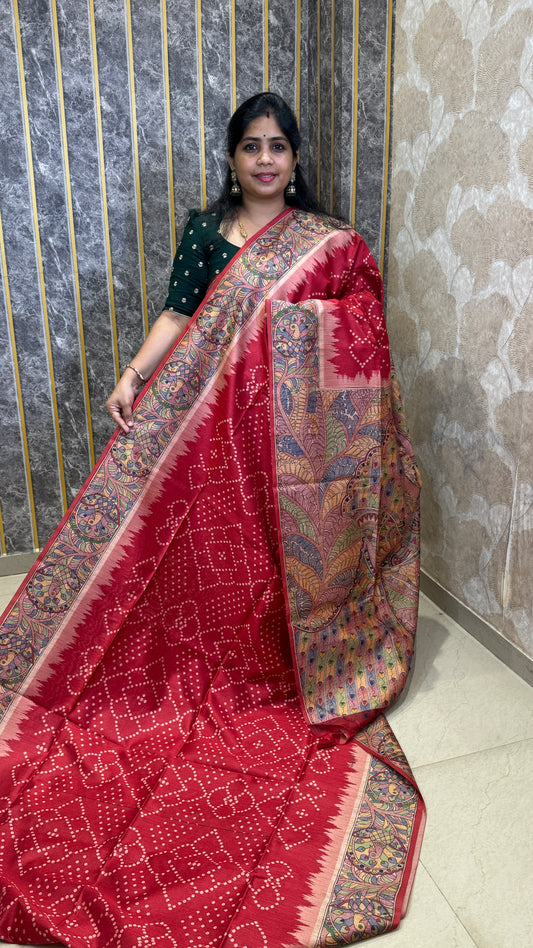 Madhubani x Bandhani Fusion Saree