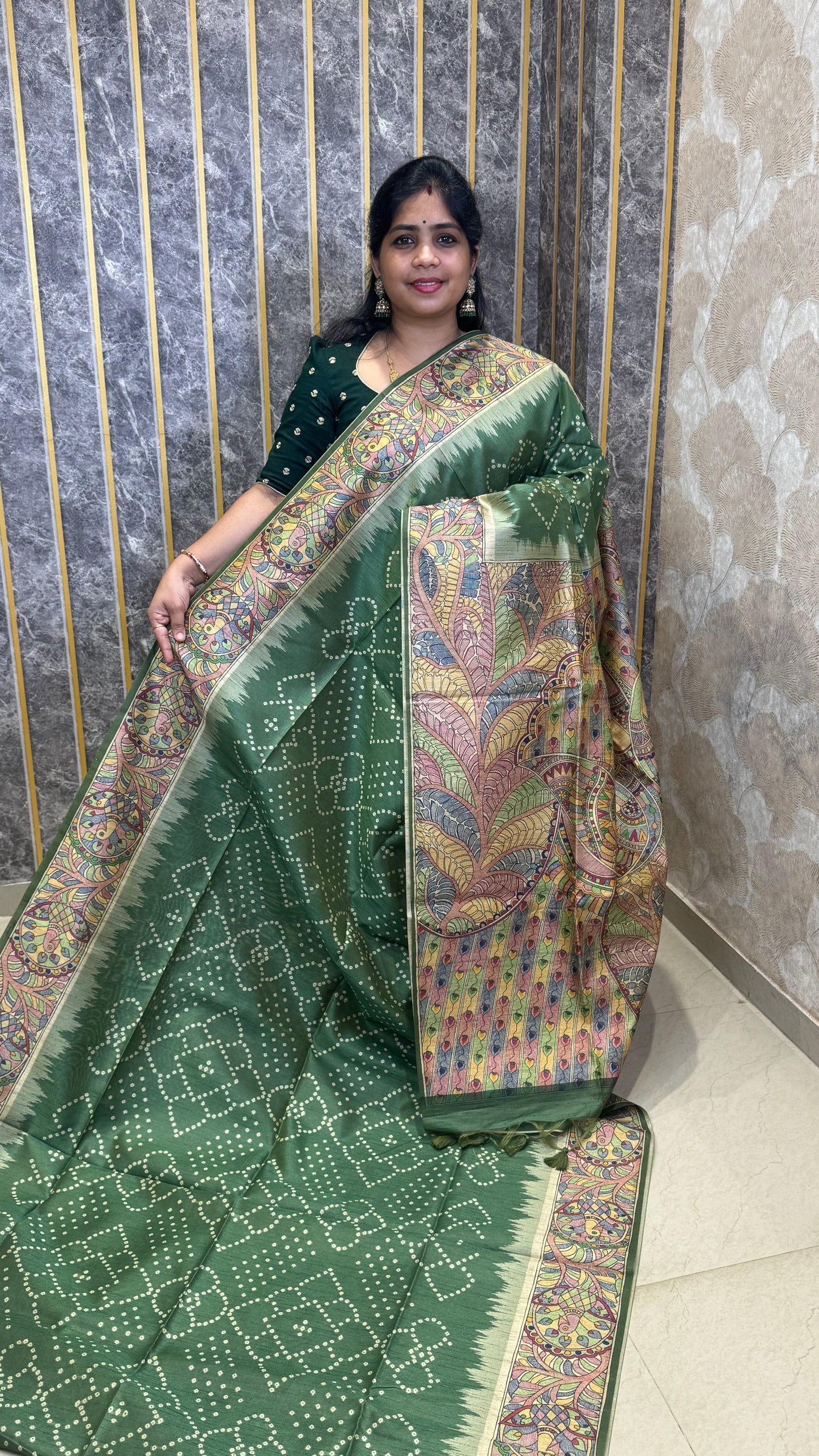 Madhubani x Bandhani Fusion Saree