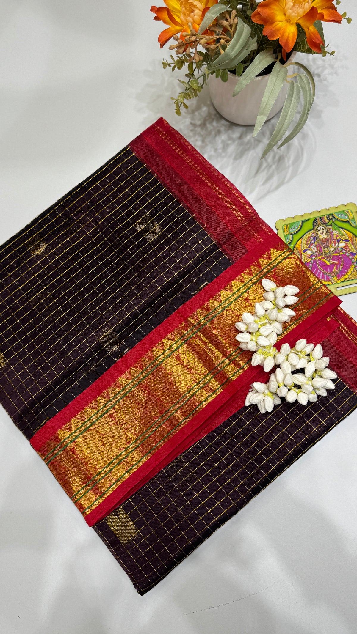Zari Checks Pure Silk Cotton Saree with Korvai Border