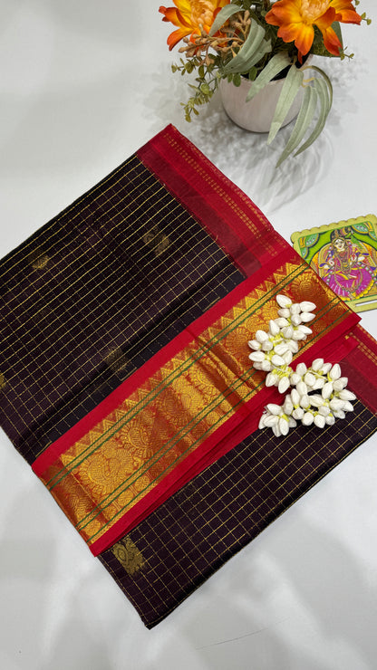 Zari Checks Pure Silk Cotton Saree with Korvai Border