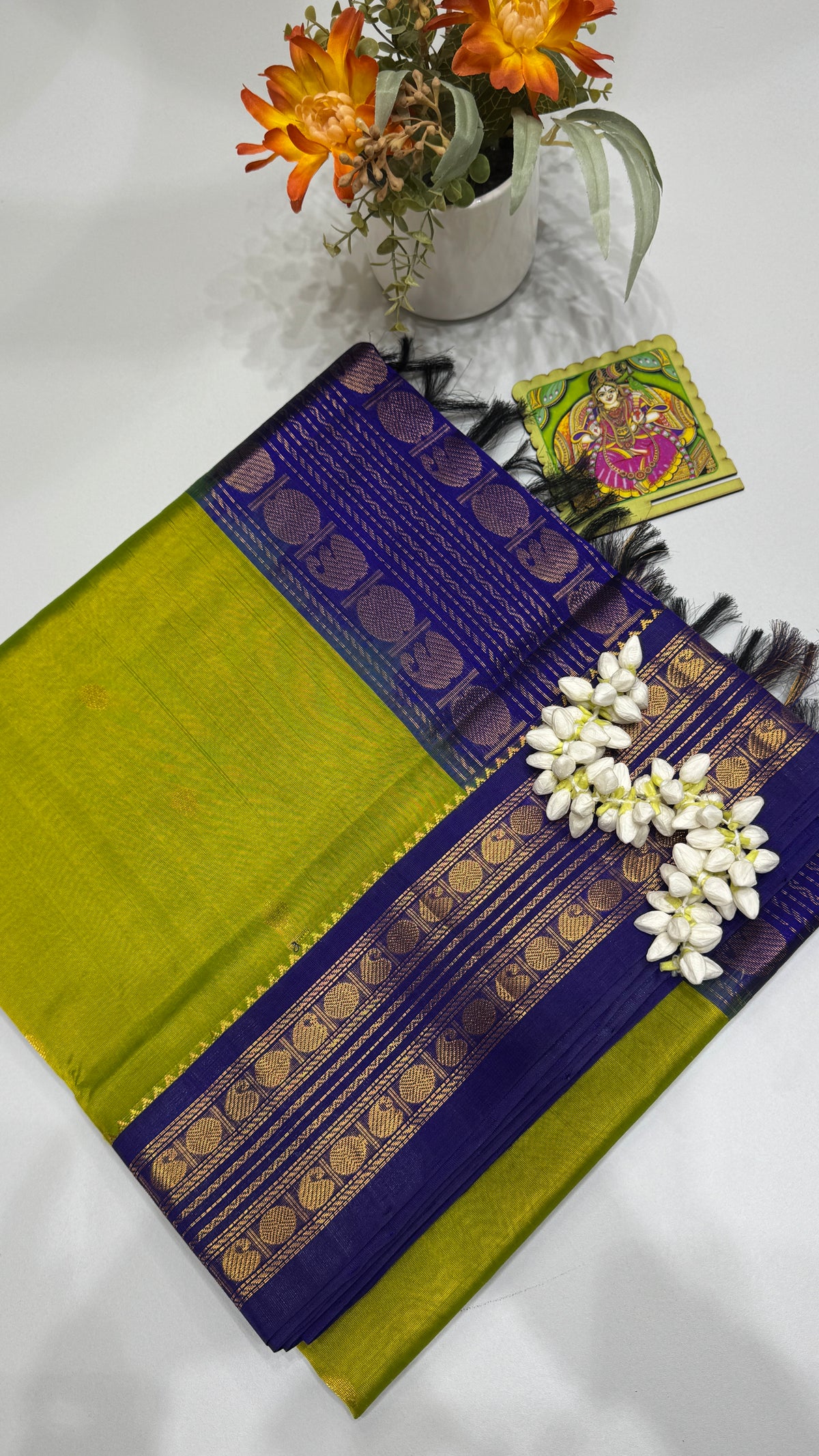 Plain Pure Silk Cotton Saree with Korvai Border