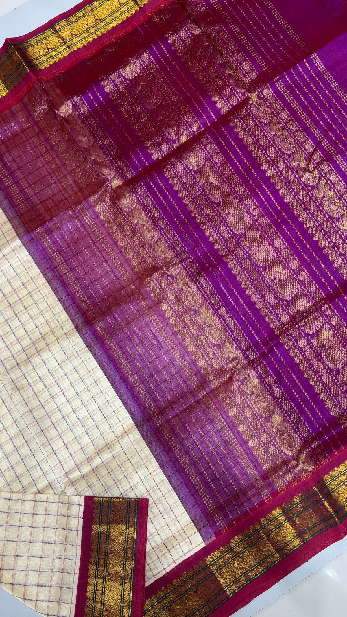Zari Checks Pure Silk Cotton Saree with Korvai Border