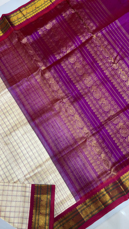 Zari Checks Pure Silk Cotton Saree with Korvai Border