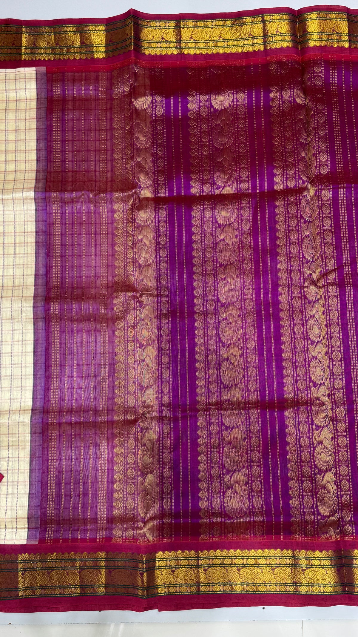 Zari Checks Pure Silk Cotton Saree with Korvai Border