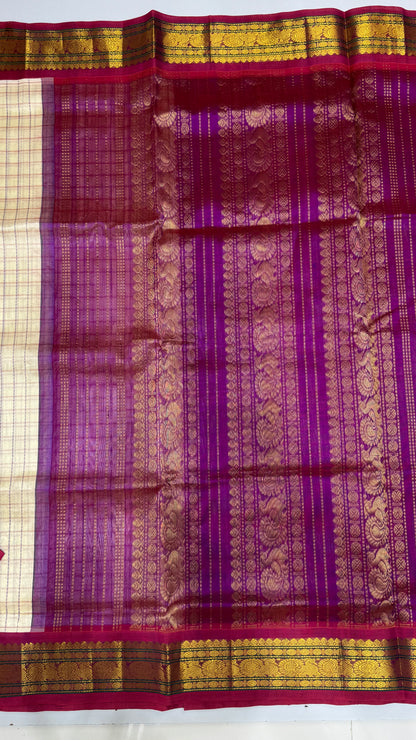 Zari Checks Pure Silk Cotton Saree with Korvai Border