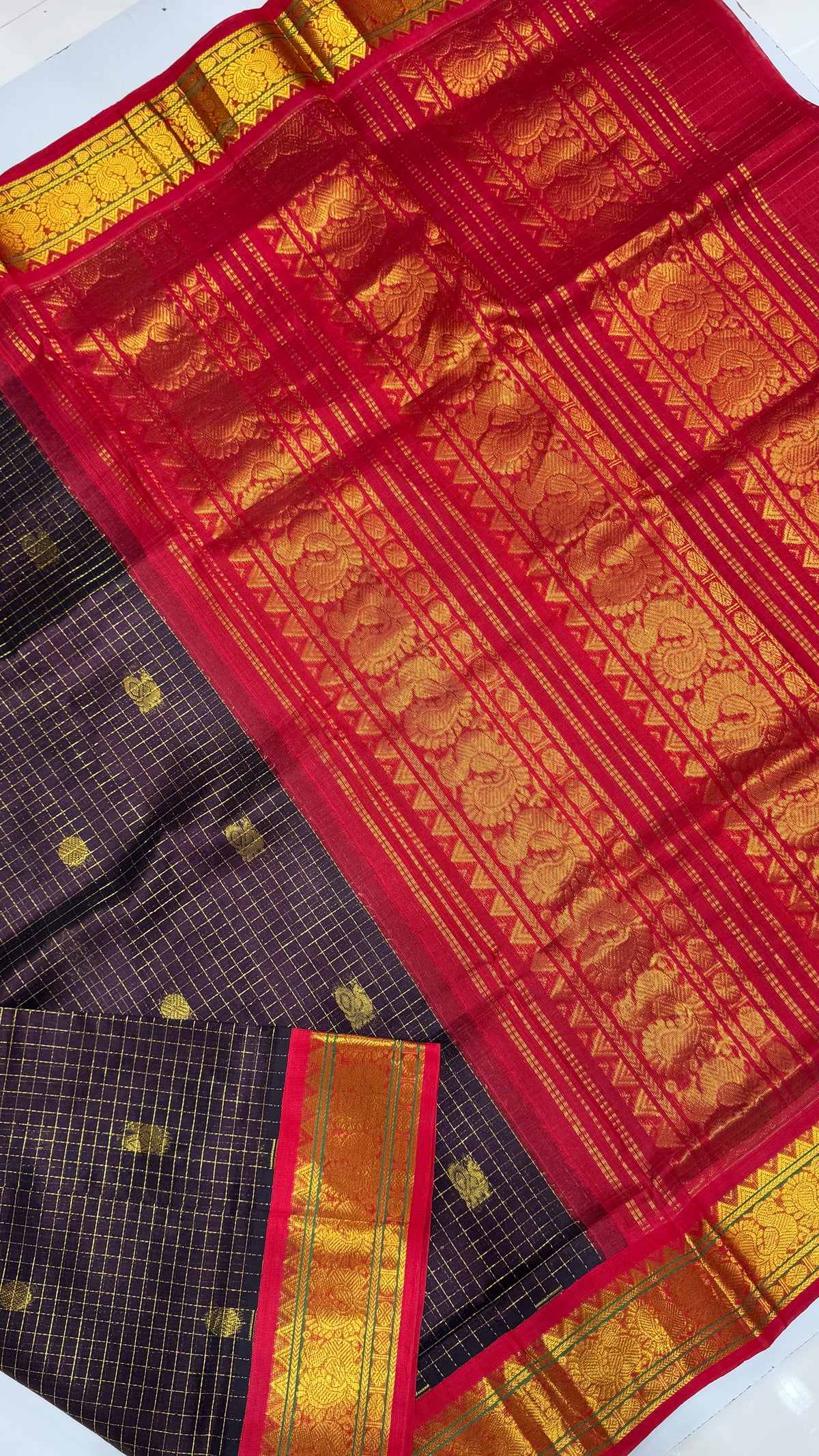 Zari Checks Pure Silk Cotton Saree with Korvai Border