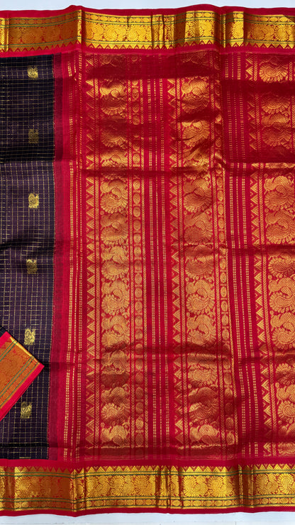 Zari Checks Pure Silk Cotton Saree with Korvai Border