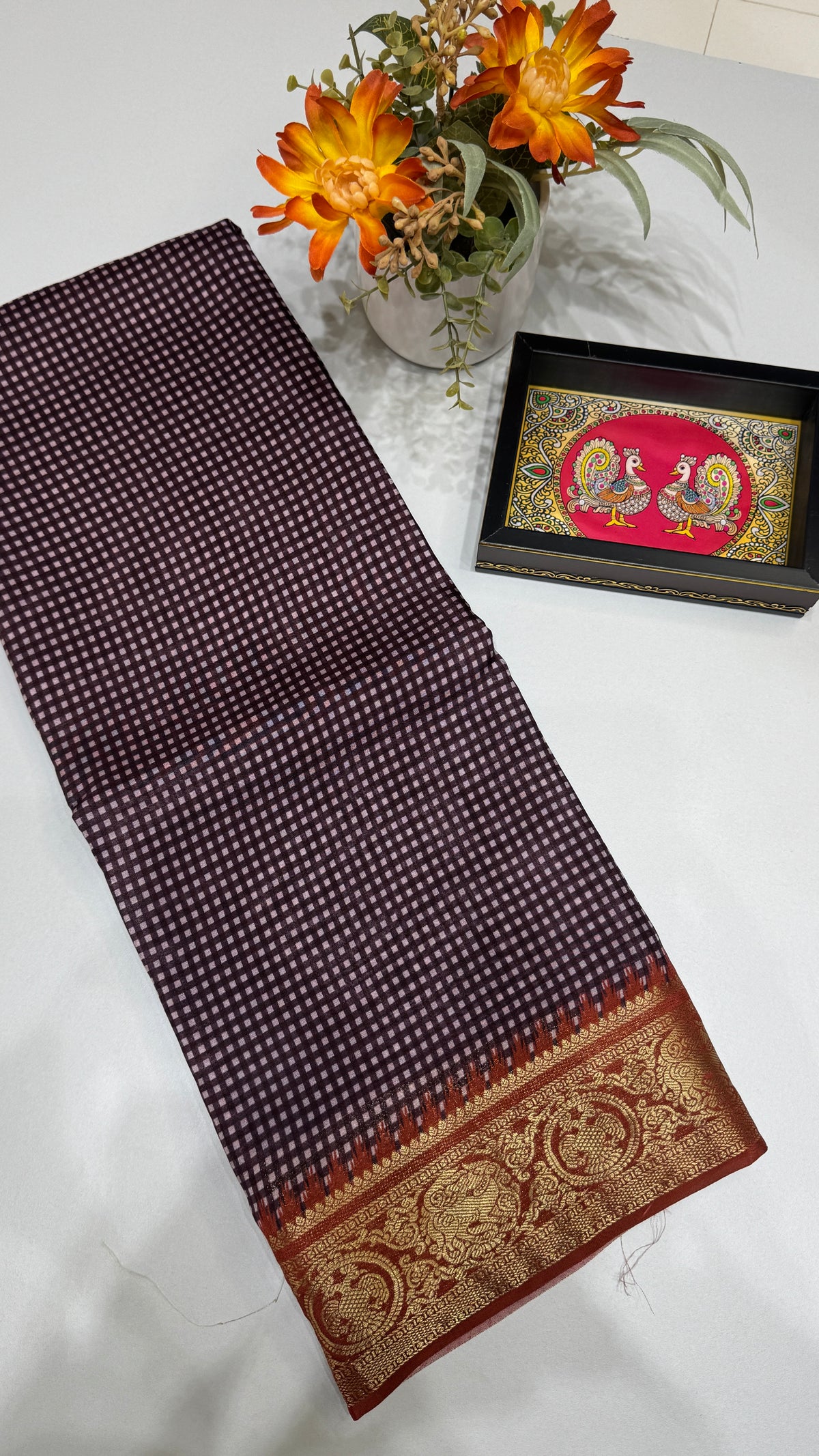 Checks Semi Mysore Silk Saree