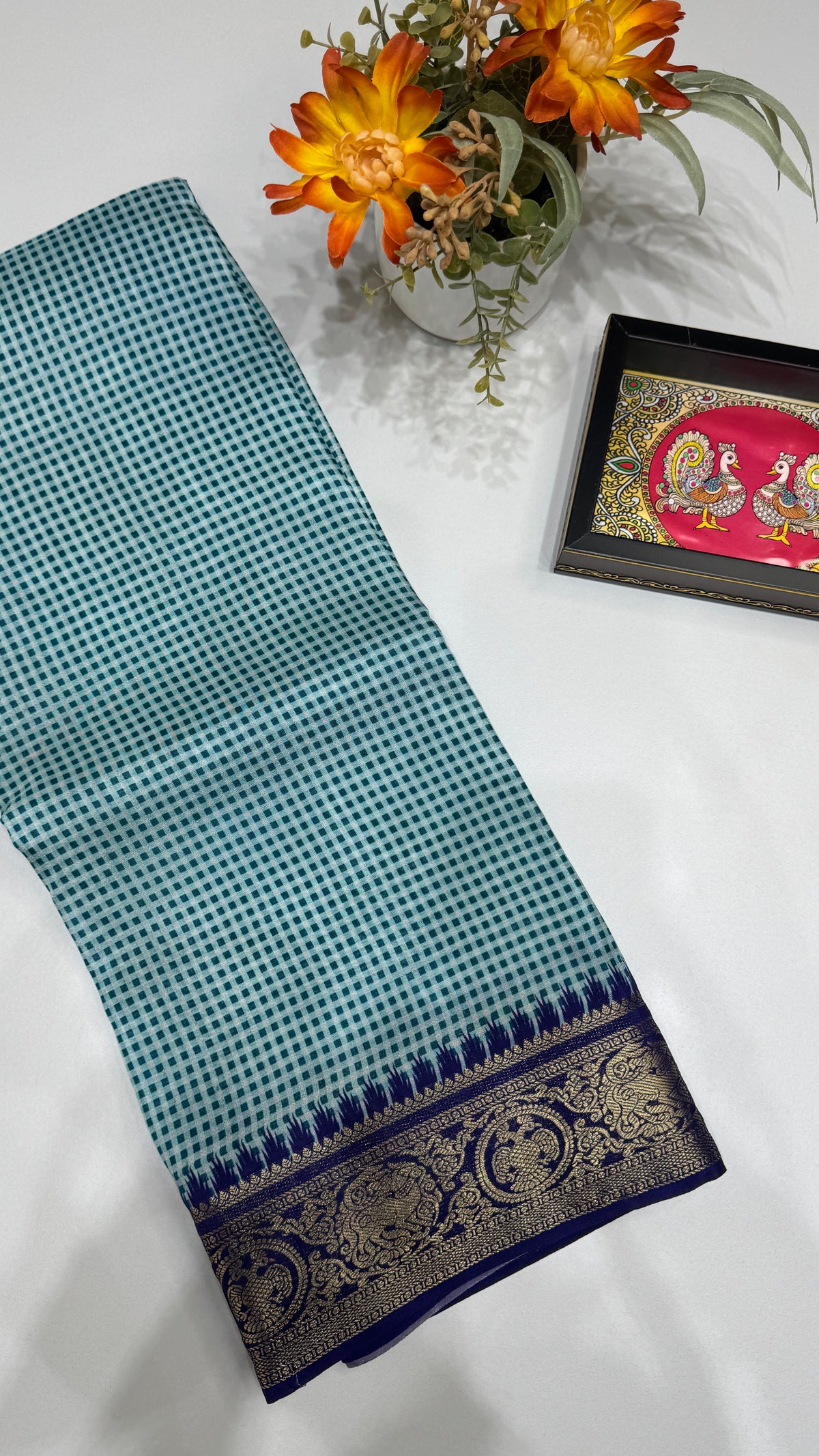 Checks Semi Mysore Silk Saree