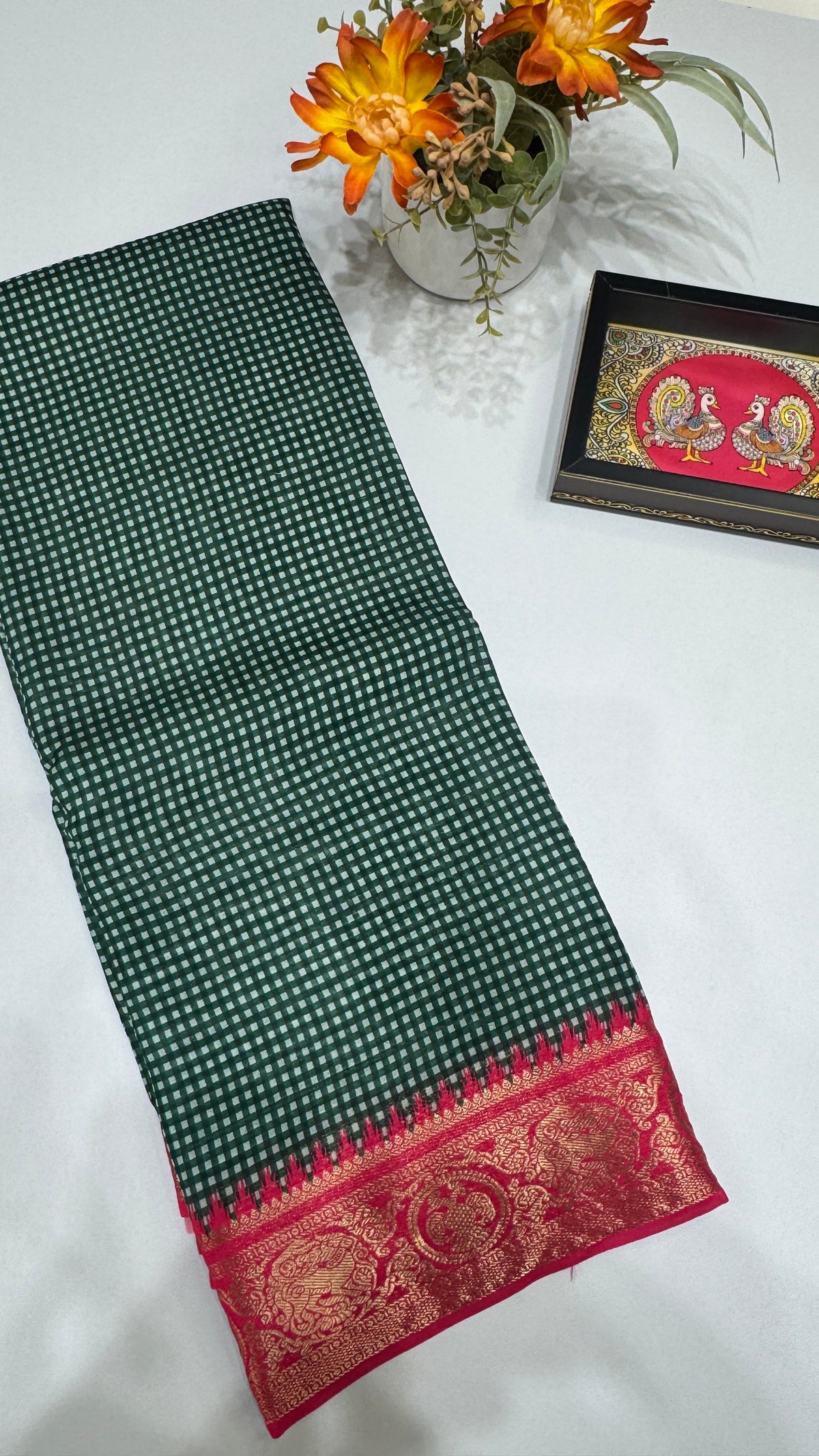 Checks Semi Mysore Silk Saree