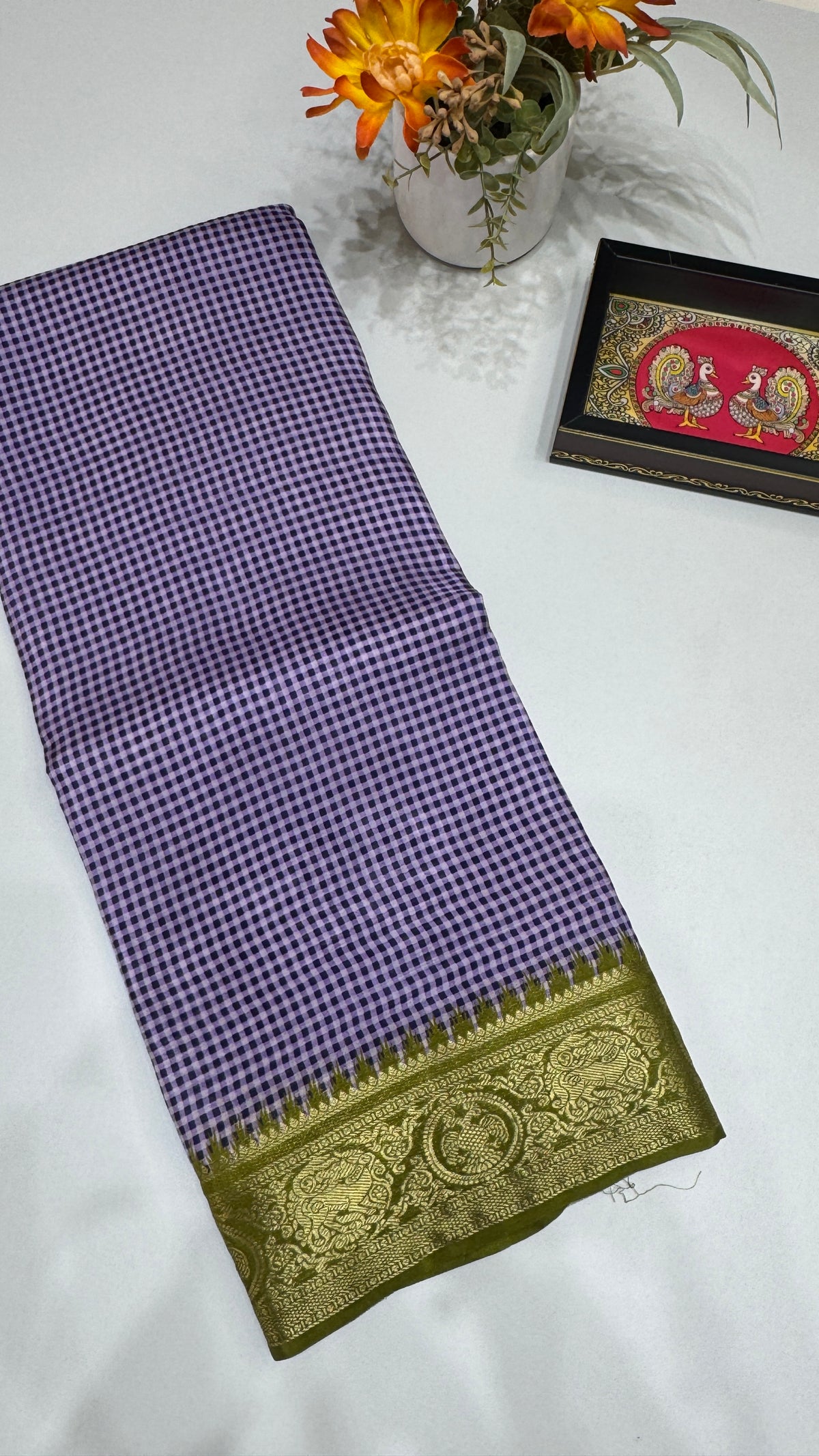 Checks Semi Mysore Silk Saree