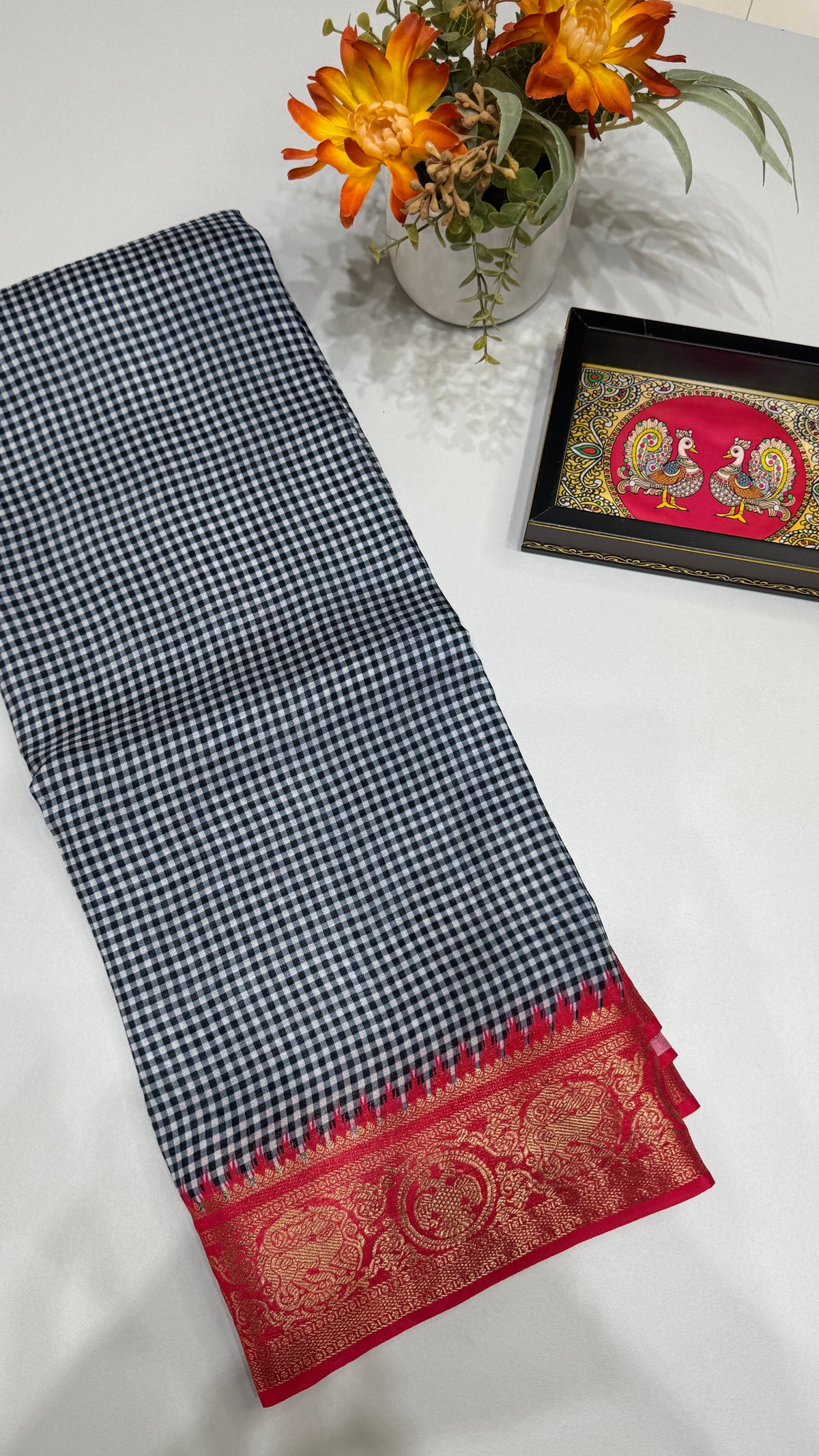 Checks Semi Mysore Silk Saree