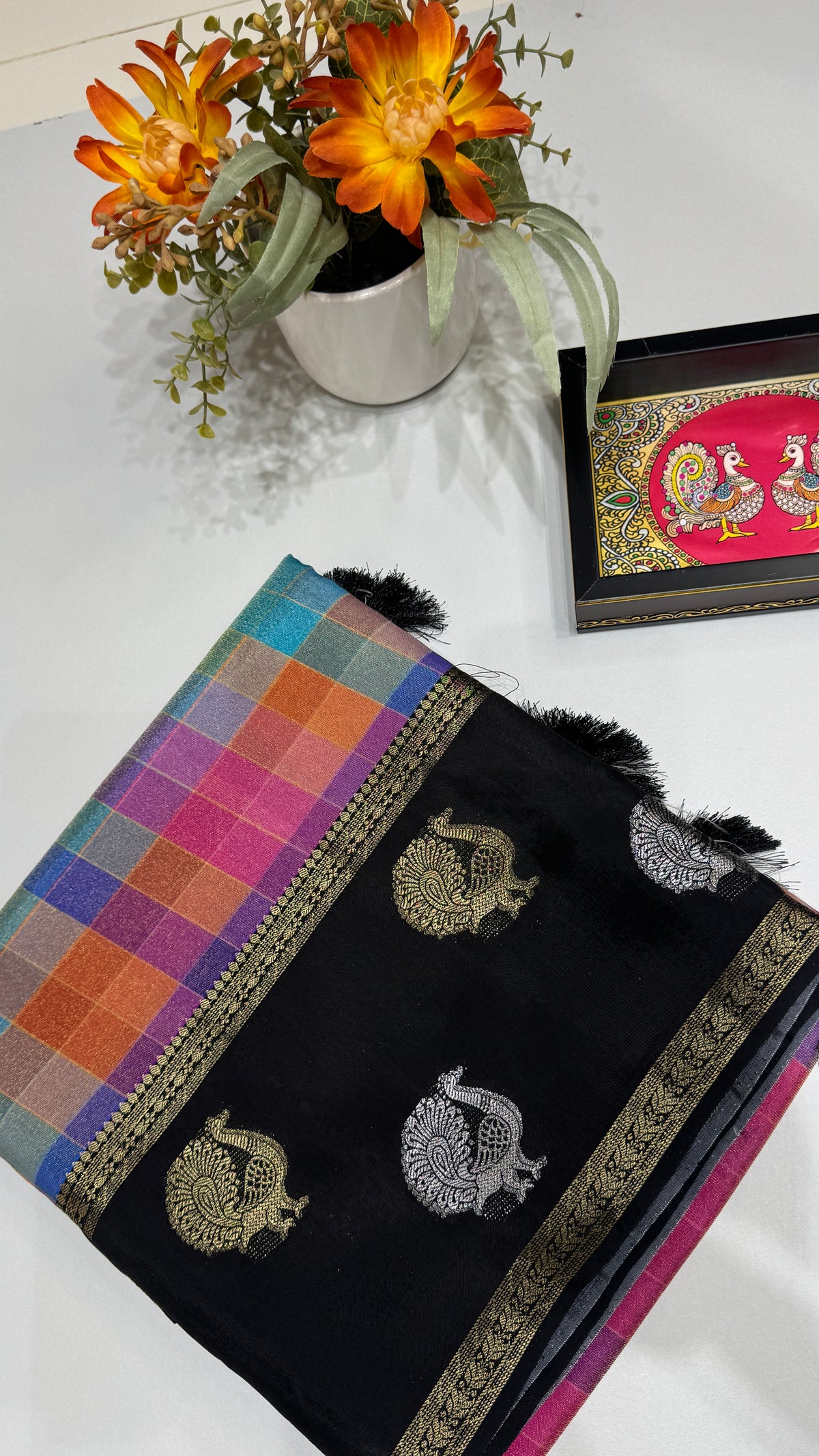 Checks Banaras Tissue Silk Saree