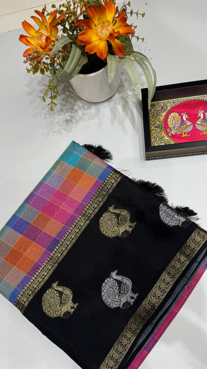 Checks Banaras Tissue Silk Saree