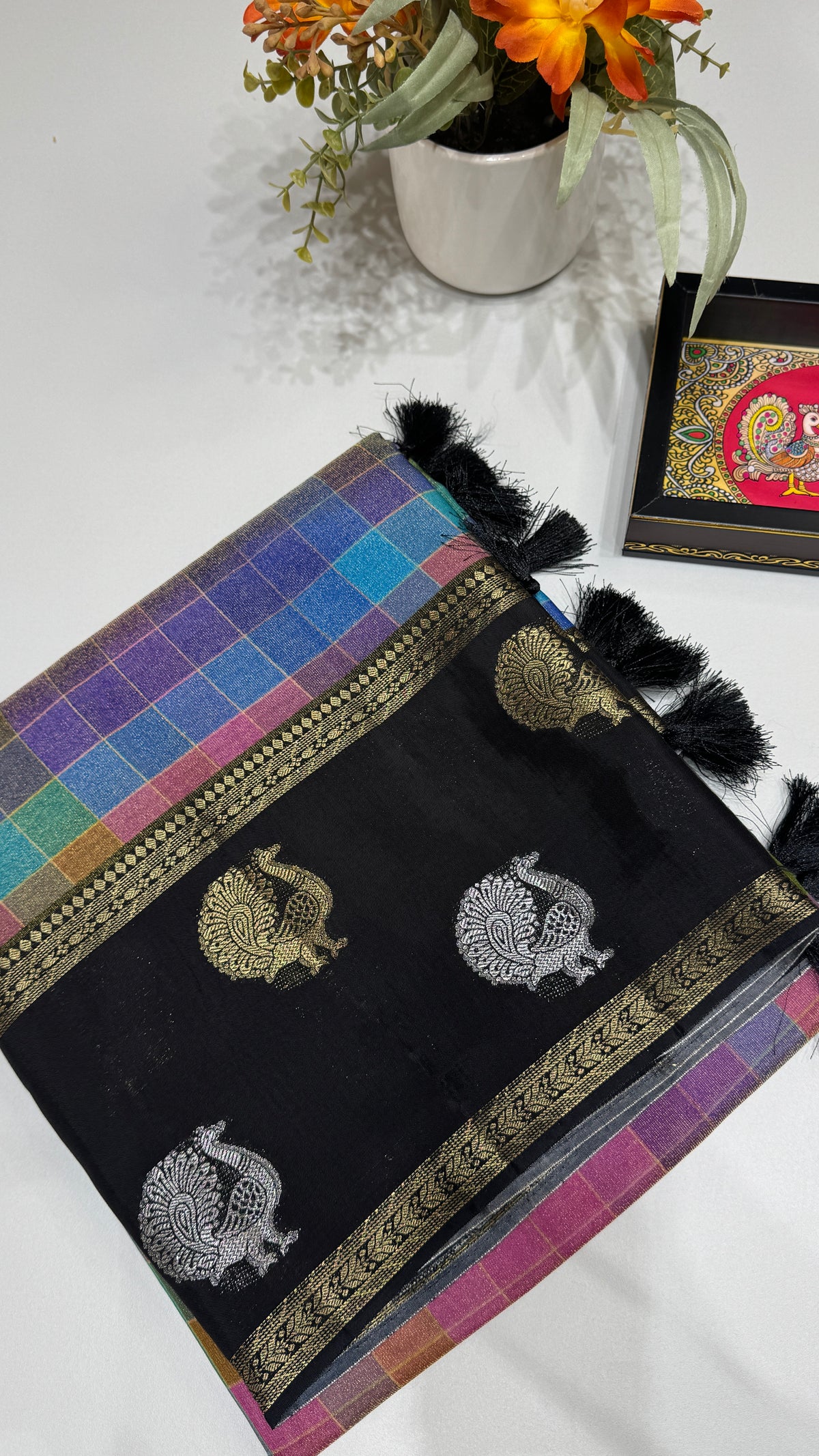 Checks Banaras Tissue Silk Saree