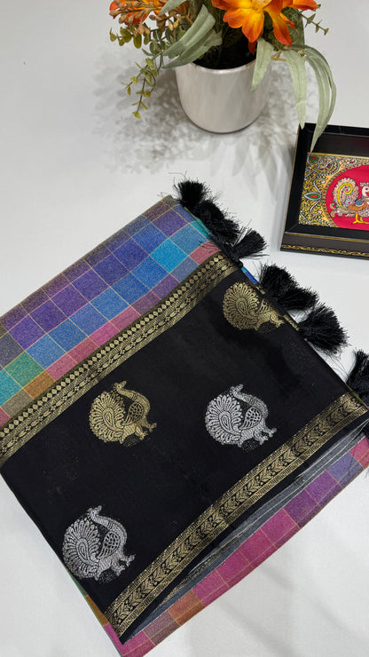 Checks Banaras Tissue Silk Saree