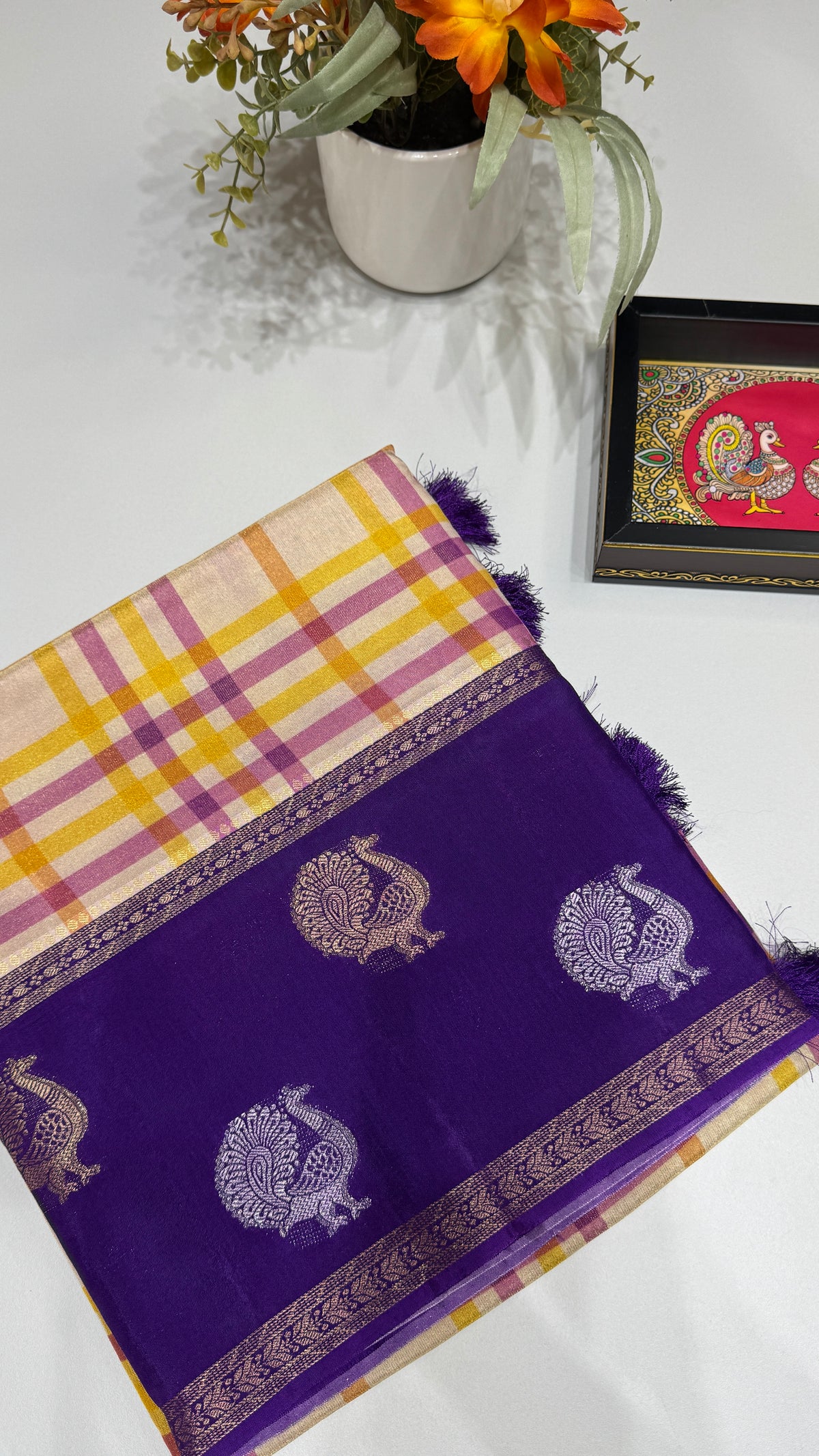 Checks Banaras Tissue Silk Saree