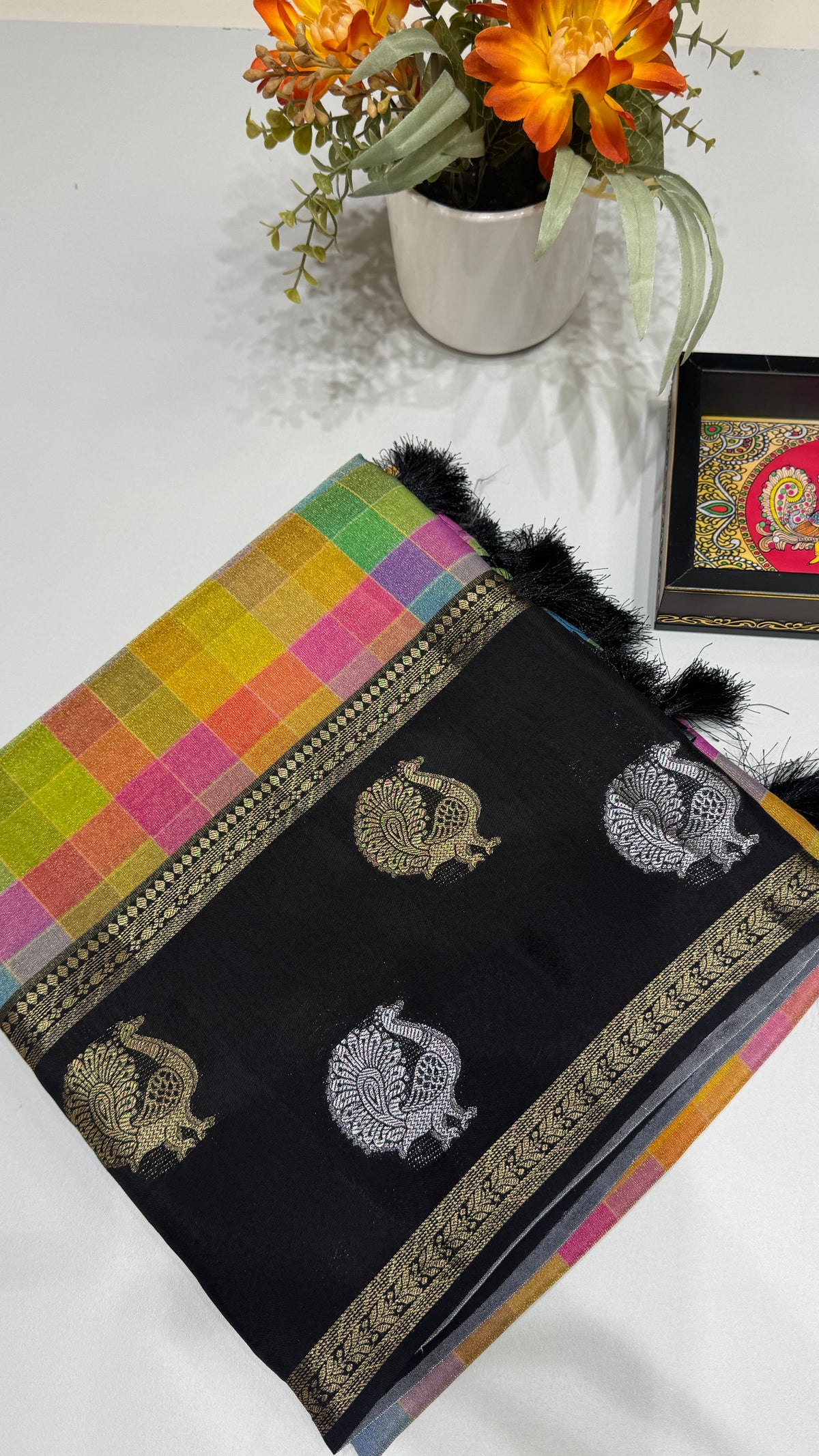 Checks Banaras Tissue Silk Saree