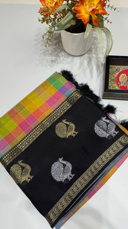 Checks Banaras Tissue Silk Saree