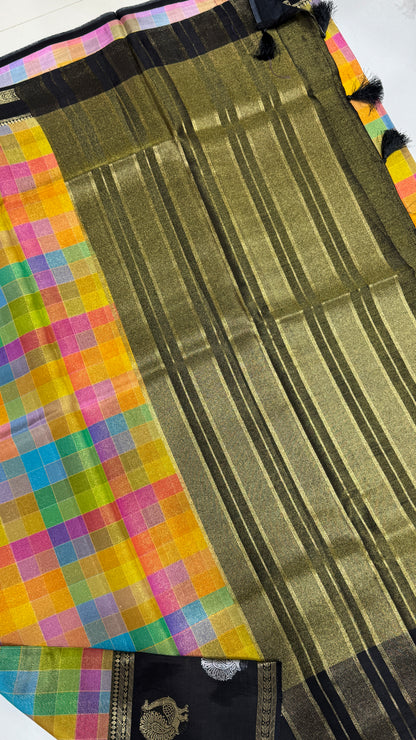 Checks Banaras Tissue Silk Saree