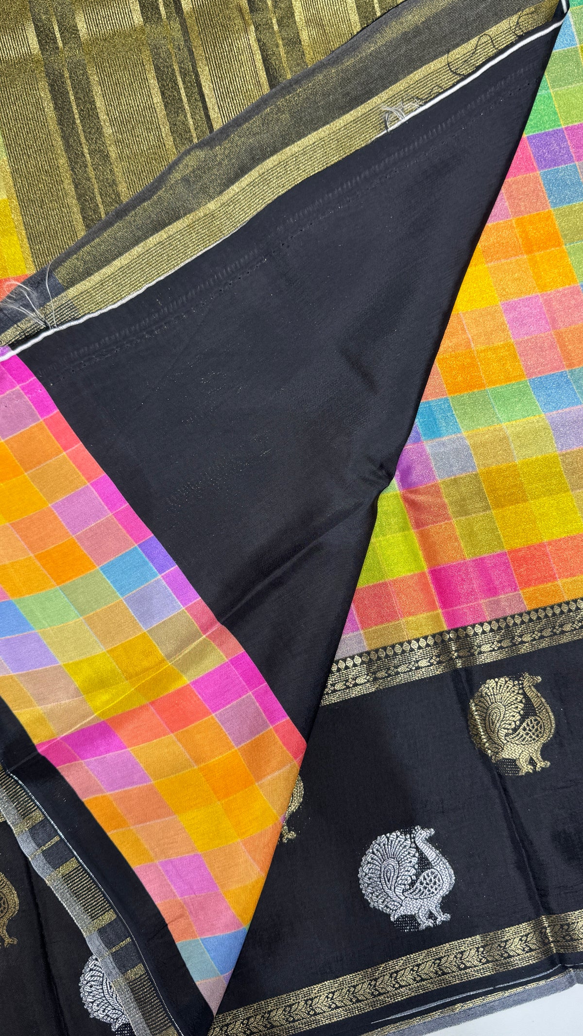 Checks Banaras Tissue Silk Saree