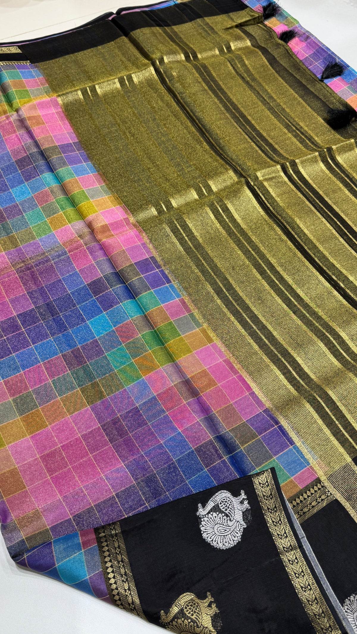 Checks Banaras Tissue Silk Saree