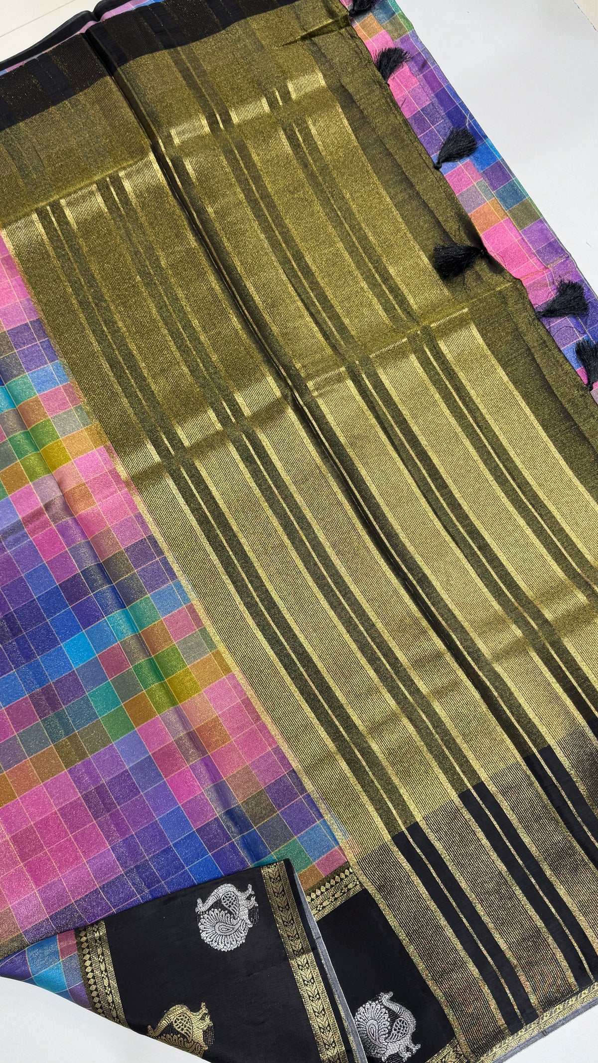 Checks Banaras Tissue Silk Saree