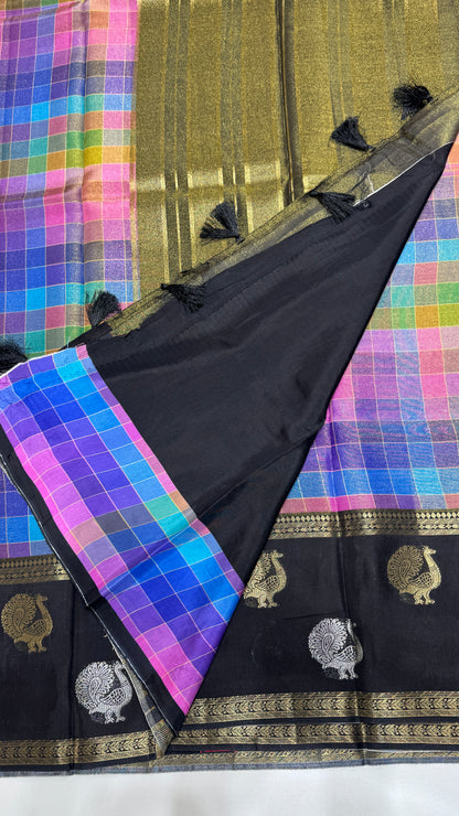 Checks Banaras Tissue Silk Saree