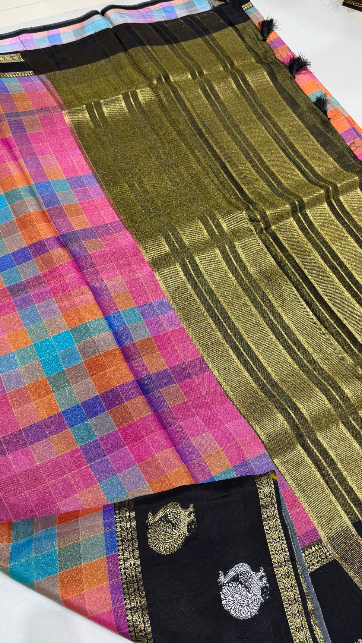 Checks Banaras Tissue Silk Saree
