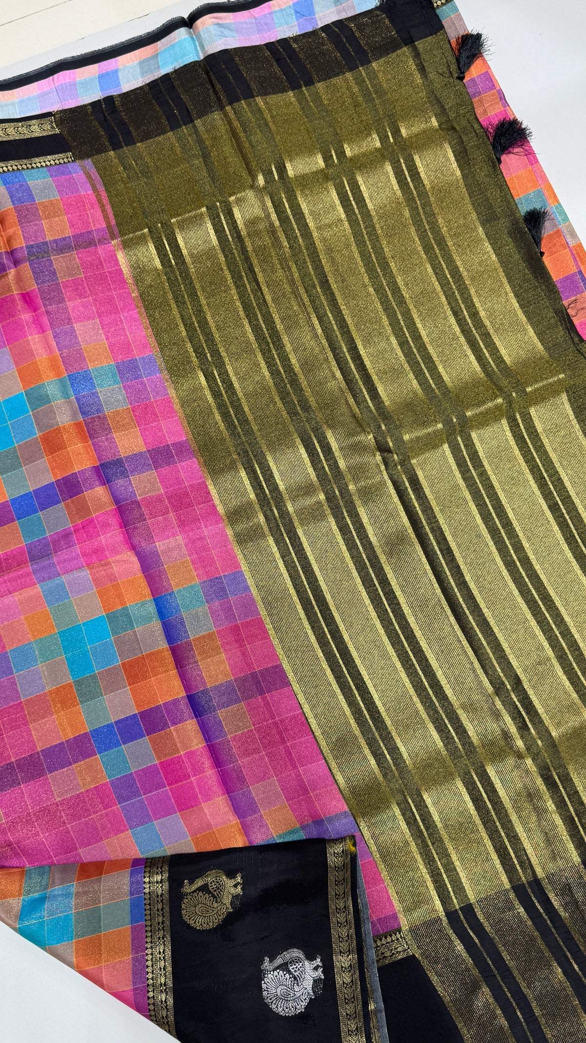 Checks Banaras Tissue Silk Saree