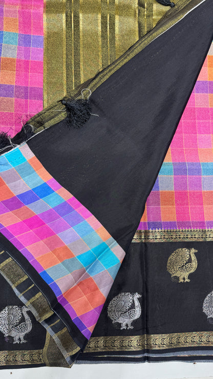 Checks Banaras Tissue Silk Saree