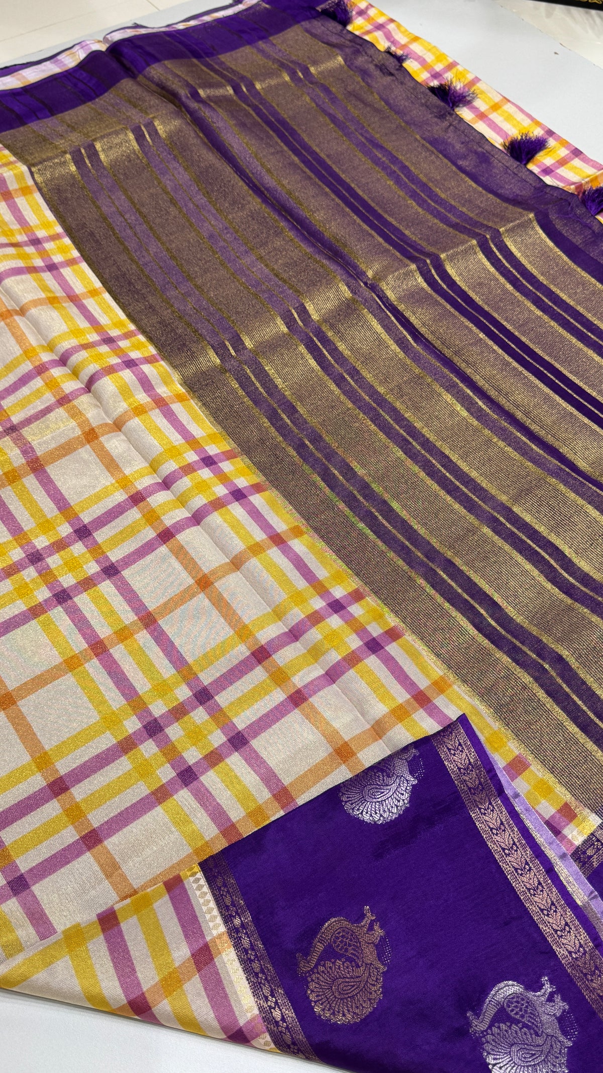 Checks Banaras Tissue Silk Saree