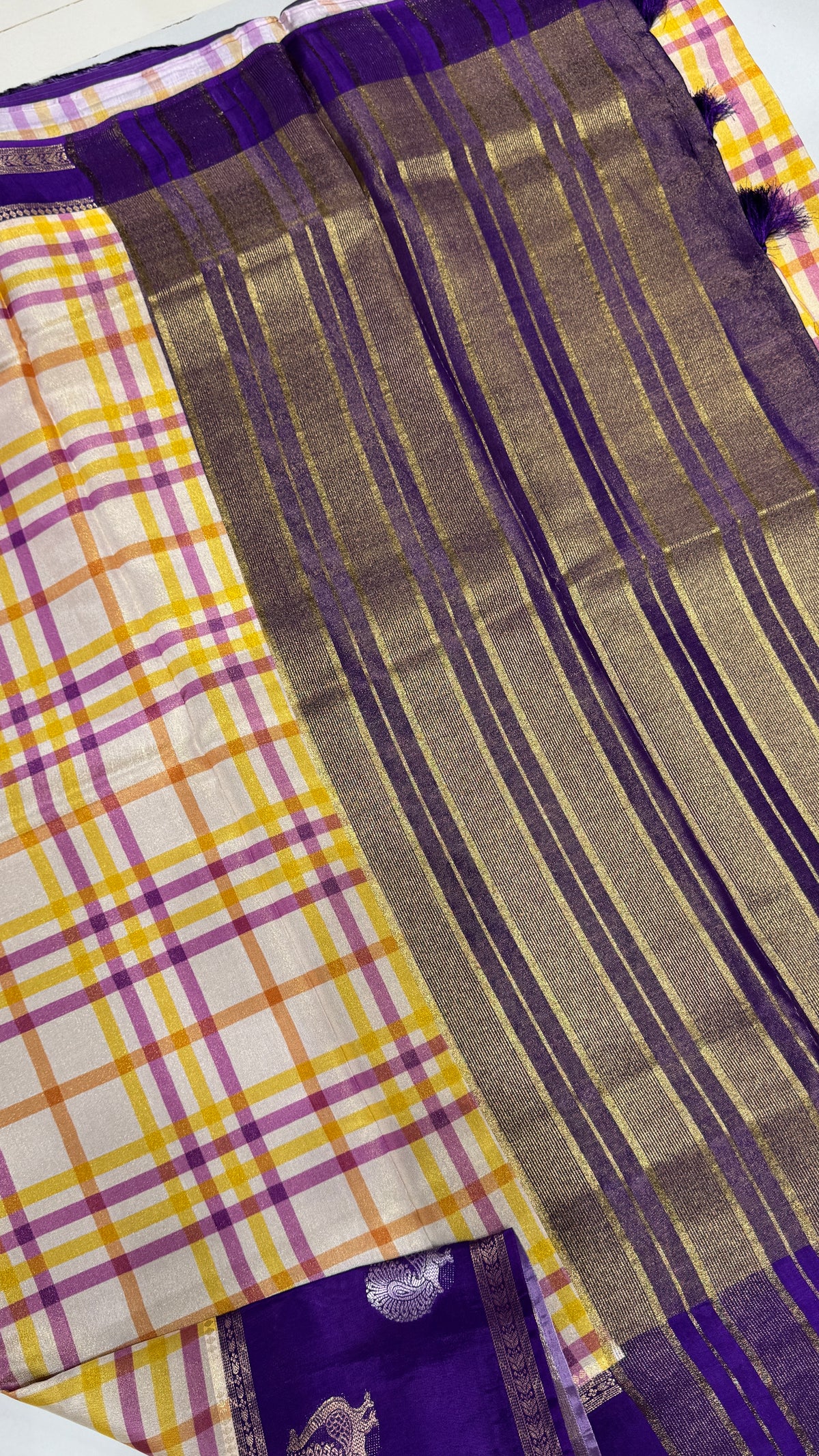 Checks Banaras Tissue Silk Saree