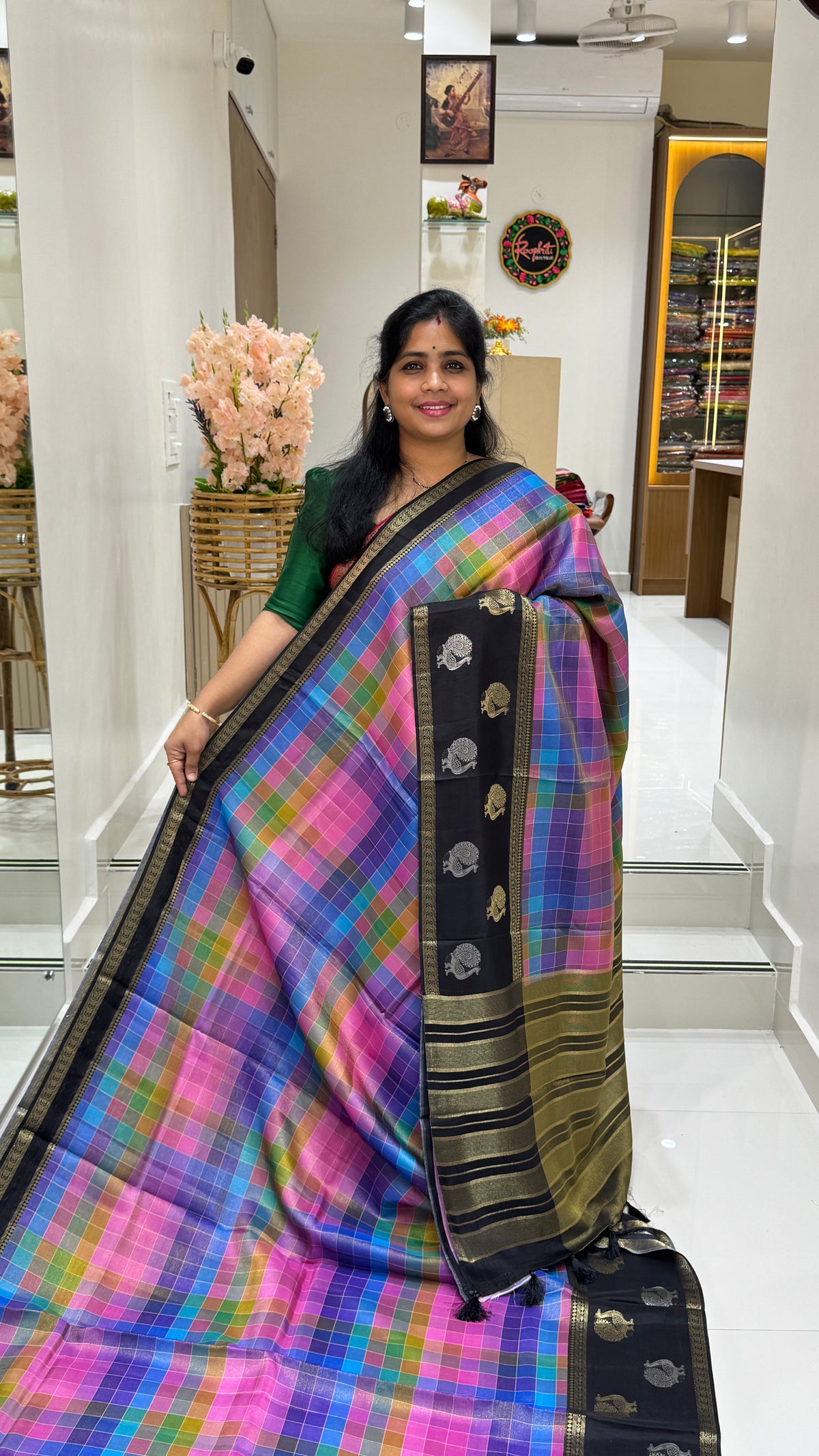 Checks Banaras Tissue Silk Saree