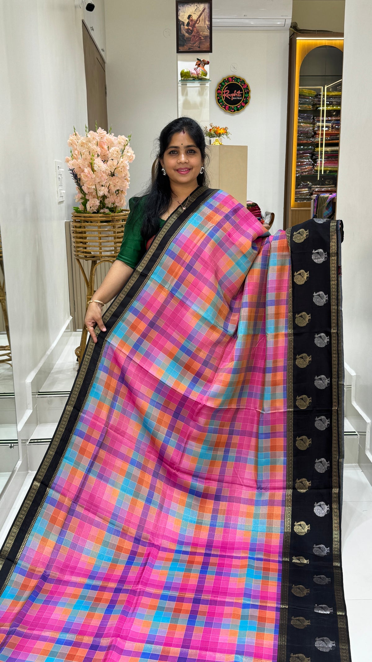 Checks Banaras Tissue Silk Saree