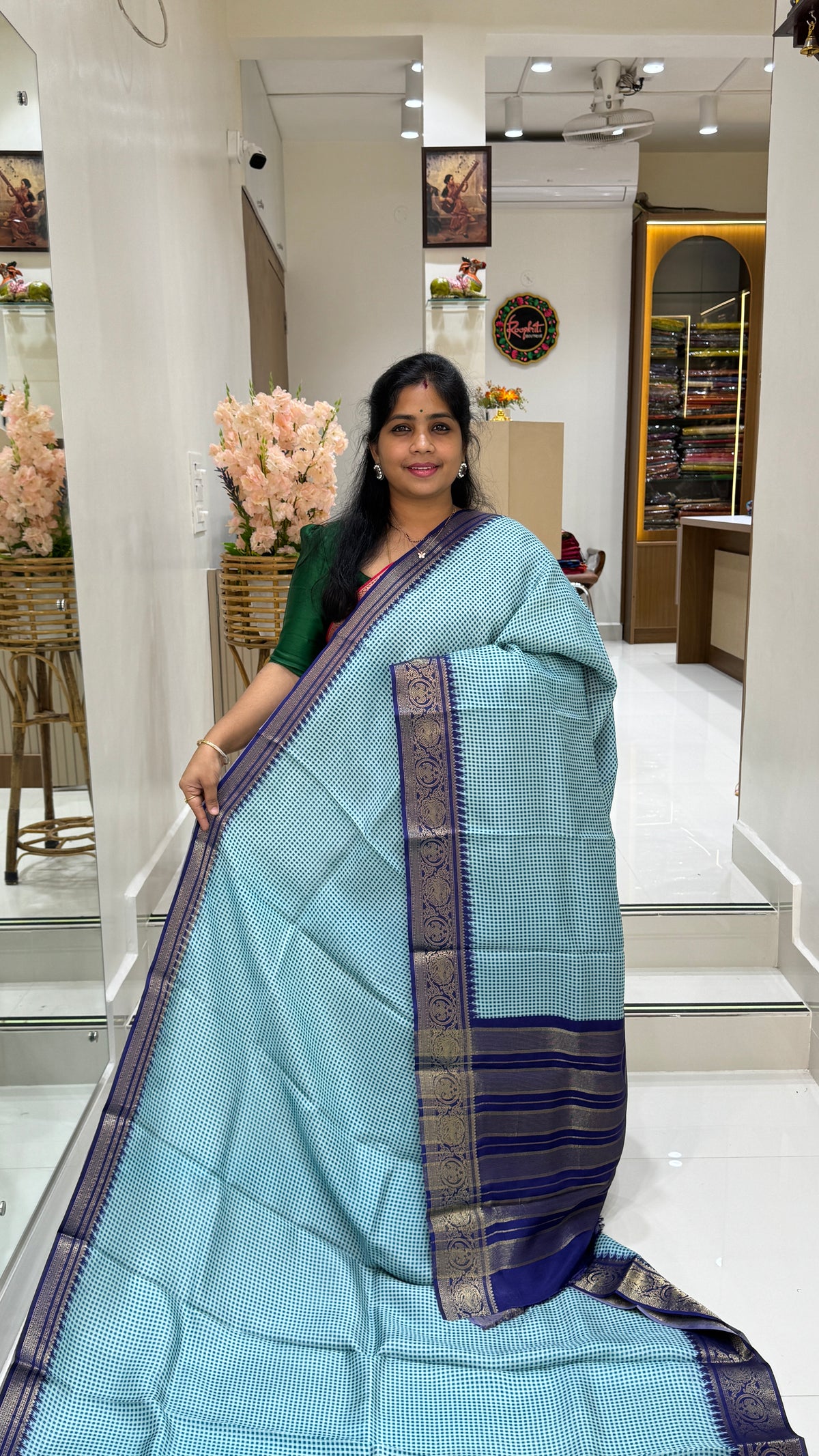 Checks Semi Mysore Silk Saree