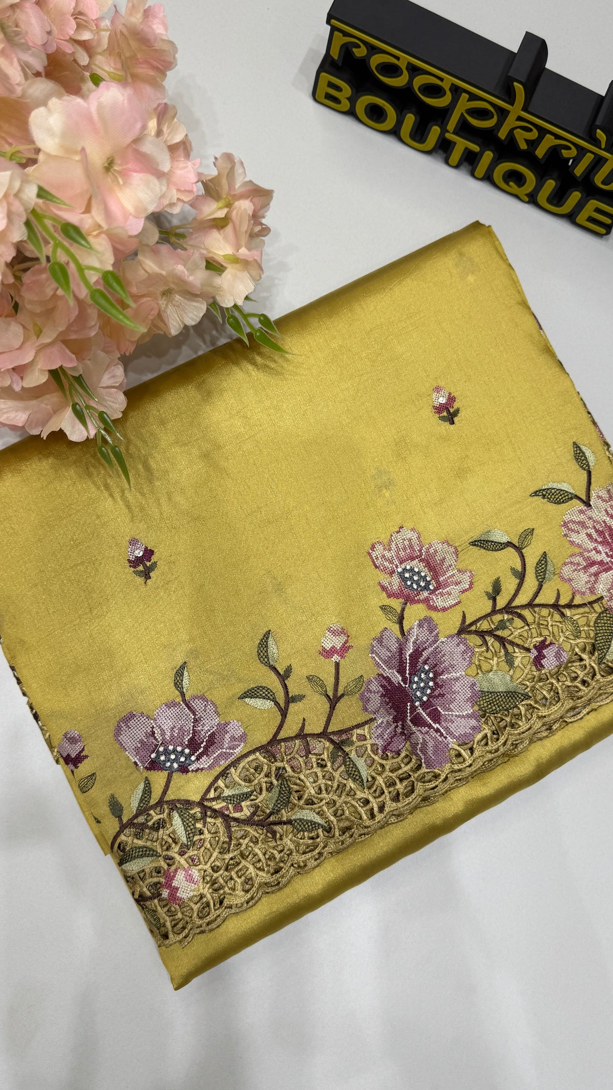 Cut Work Embroidered Semi Tussar Saree