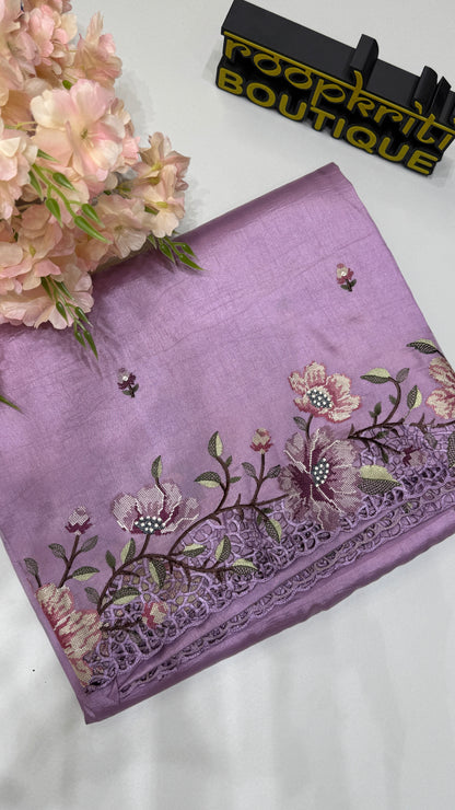 Cut Work Embroidered Semi Tussar Saree
