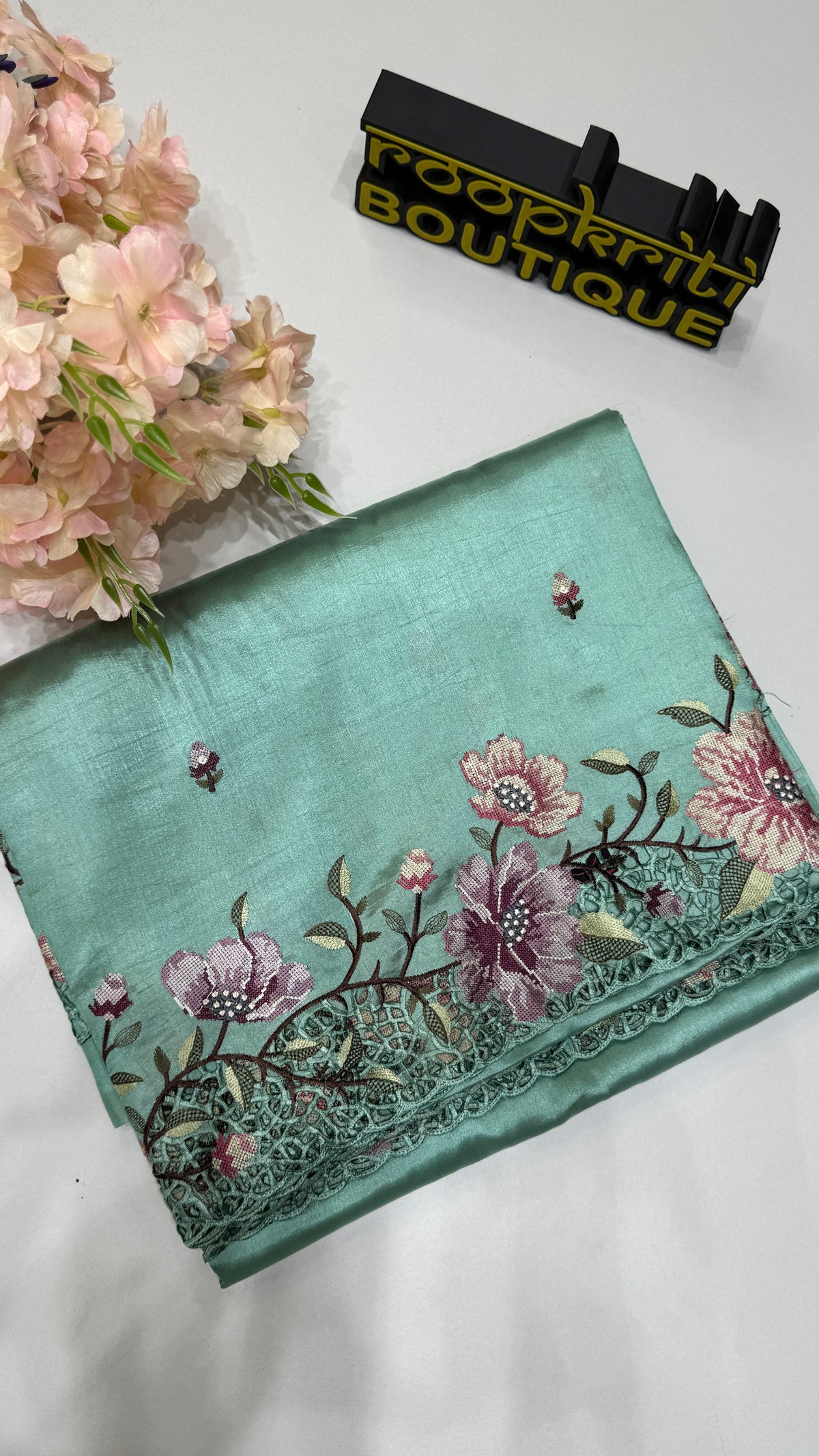 Cut Work Embroidered Semi Tussar Saree