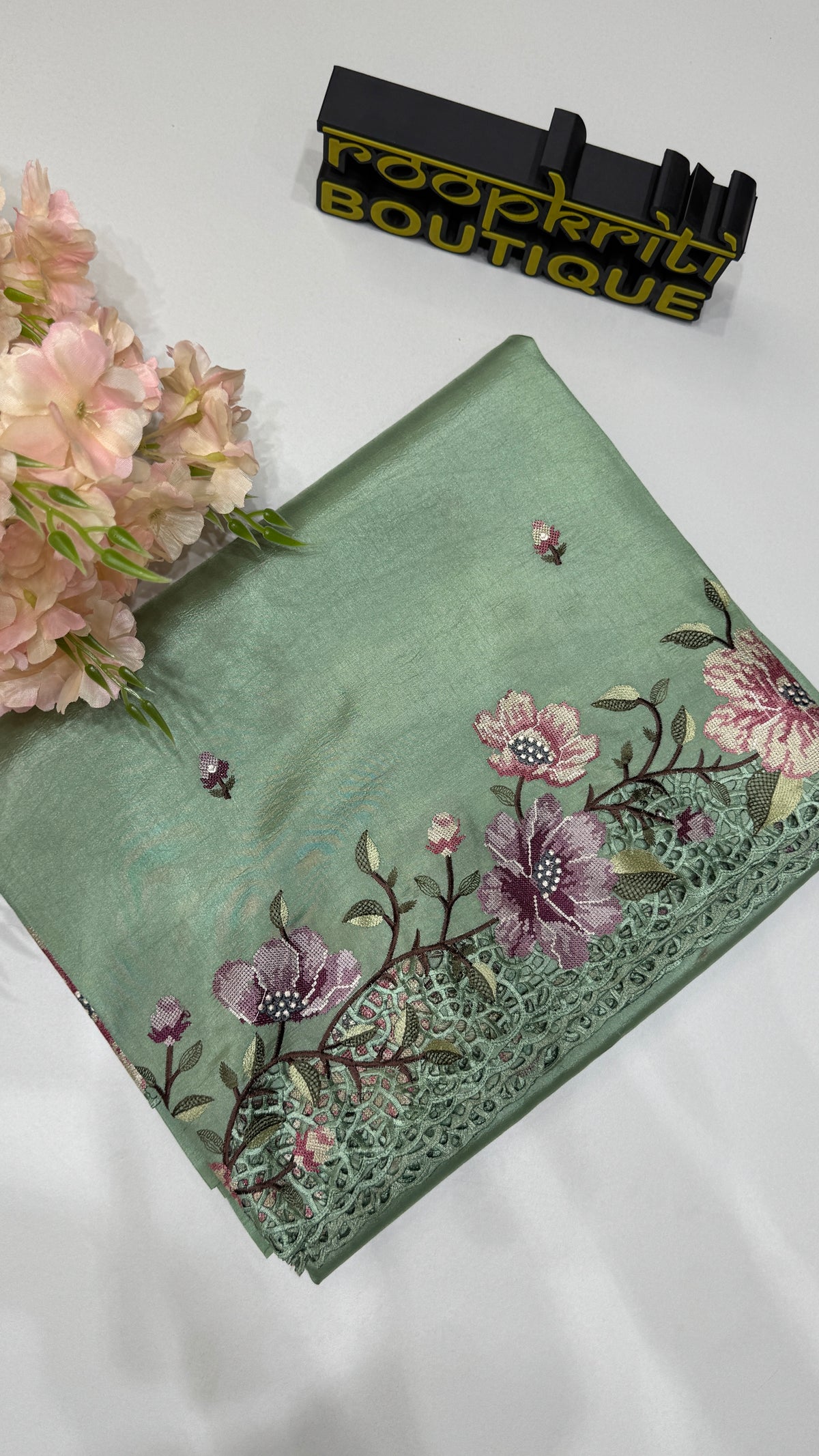 Cut Work Embroidered Semi Tussar Saree