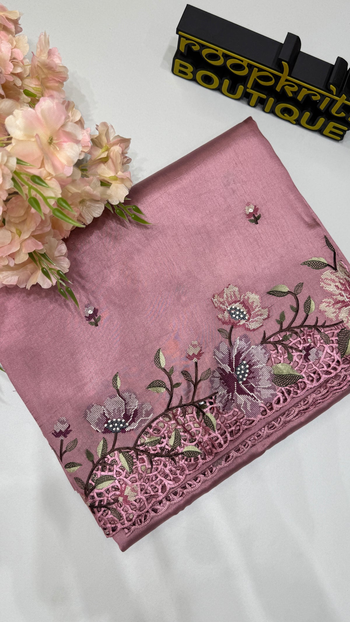 Cut Work Embroidered Semi Tussar Saree